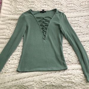 Green Lace Up Long Sleeve